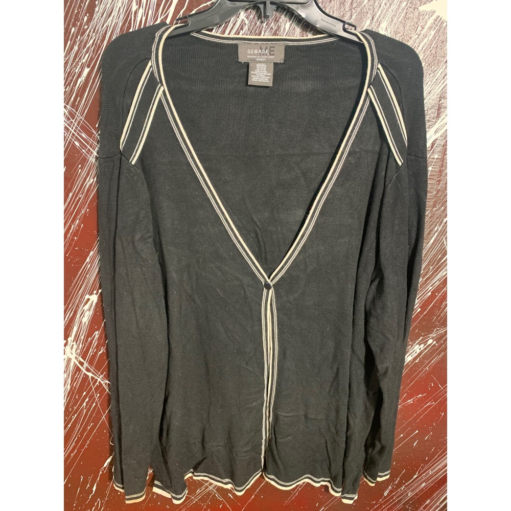 George ME Mark Eisen Black Soot V-Neck Cardigan Sweater Plus Sz 22W 24W GWM17197